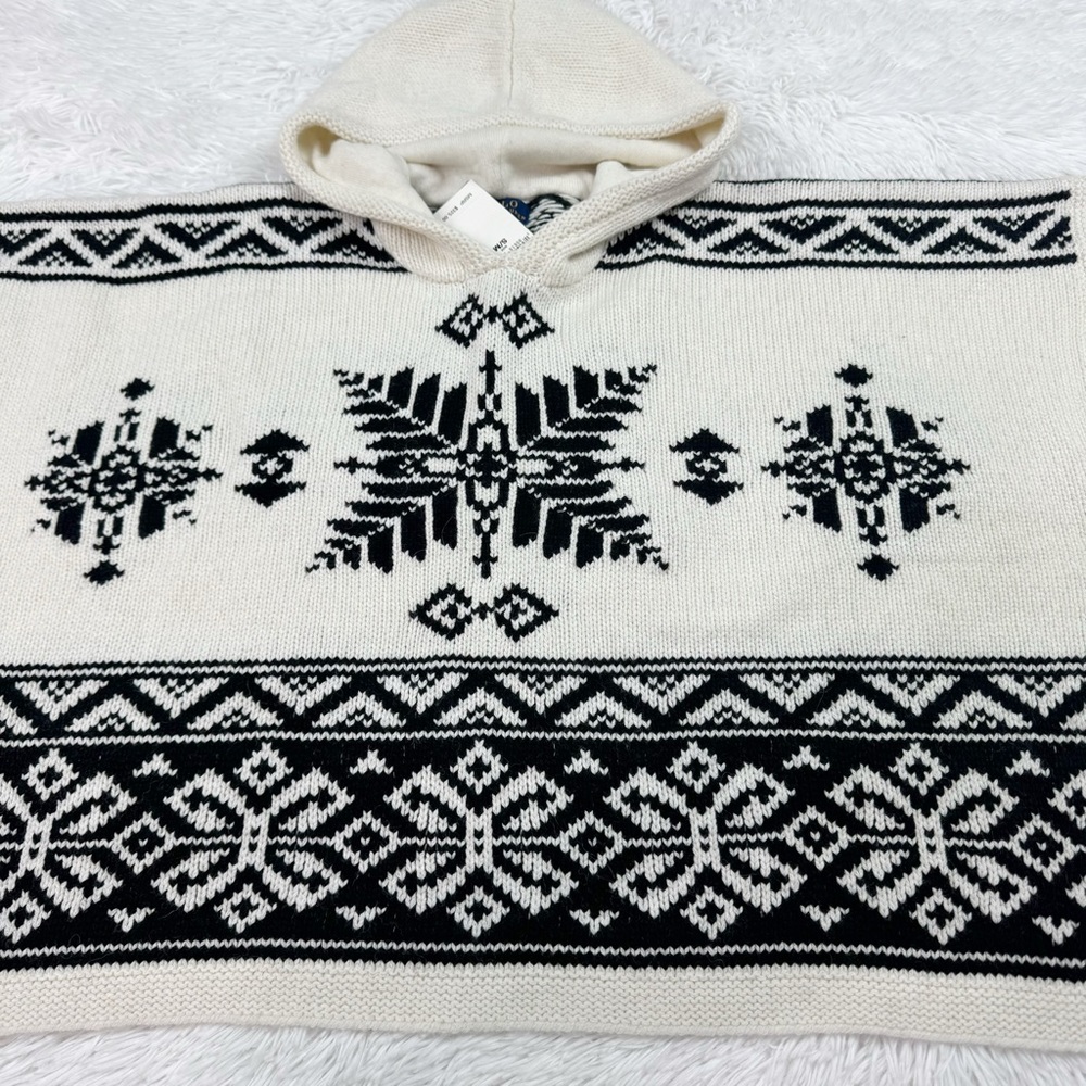 Polo Ralph Lauren girl’s hooded bohomien print sweater poncho alpaca wool blend - Picture 4 of 12